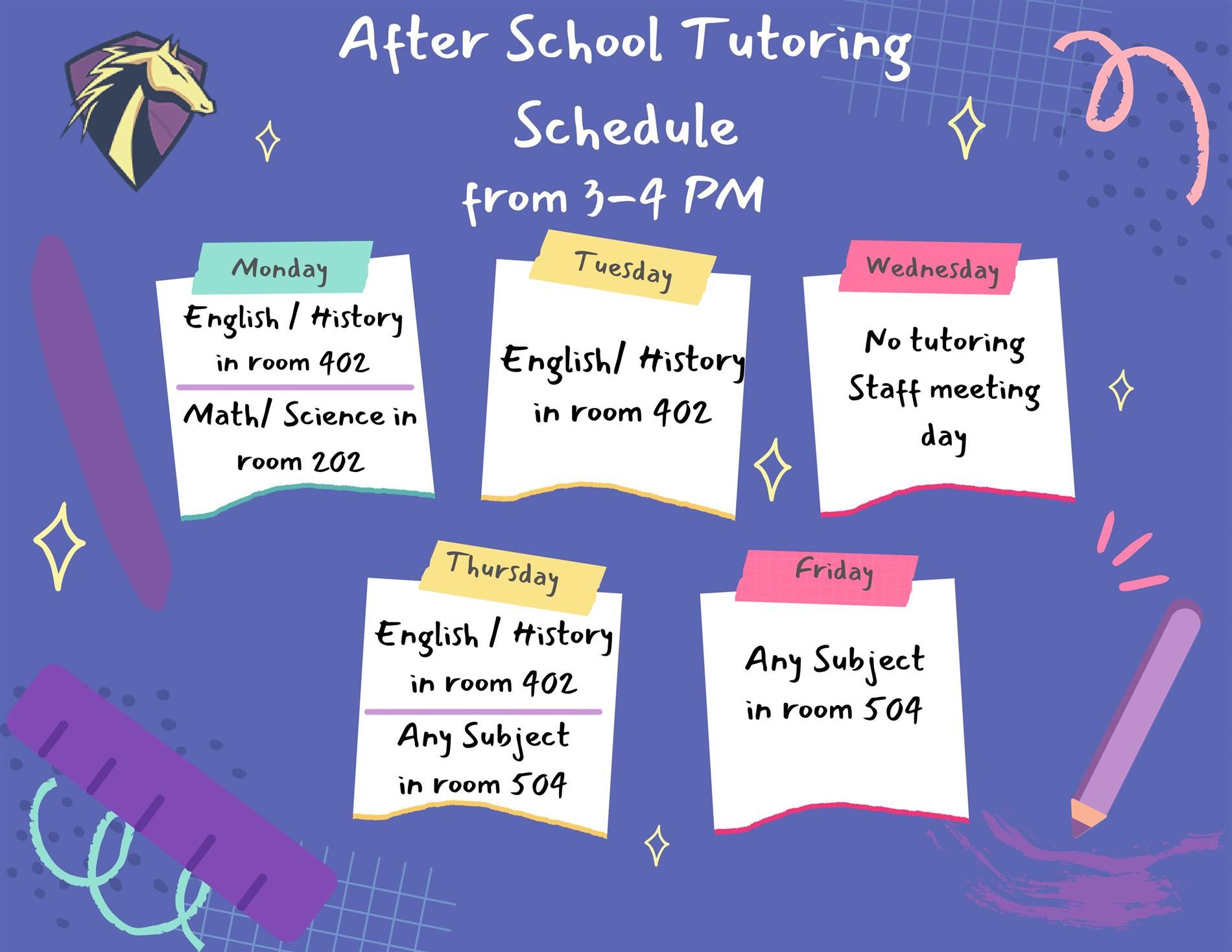VHS After School Tutoring Schedule VHS After School Tutoring Schedule